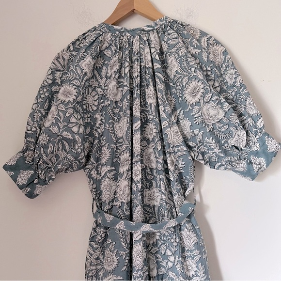 Marea The House Dress Blue Modern Floral Cotton Midi Prairie Cottagecore Summer - Picture 12 of 16